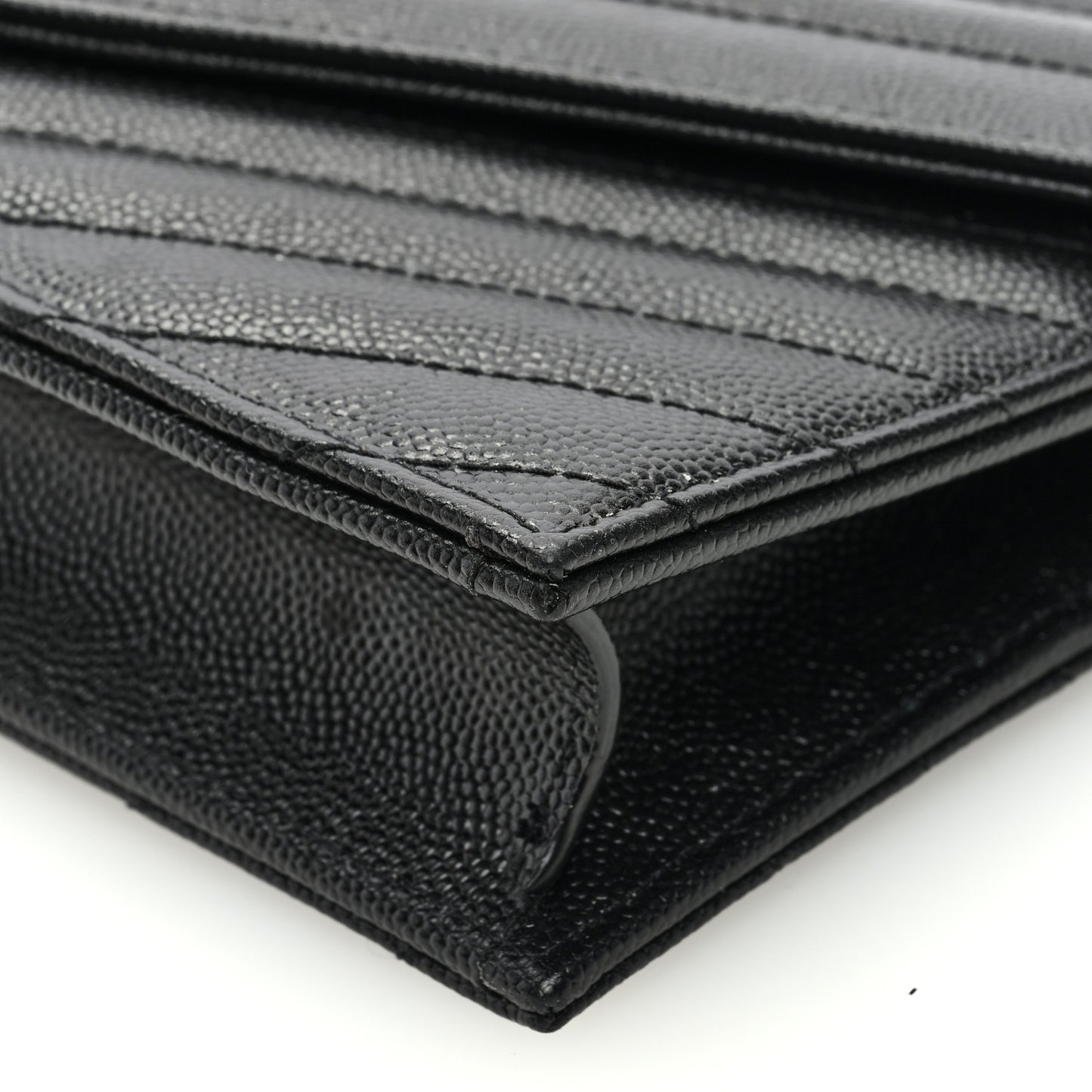 Grain De Poudre Matelasse Chevron Monogram Envelope Chain Wallet Black