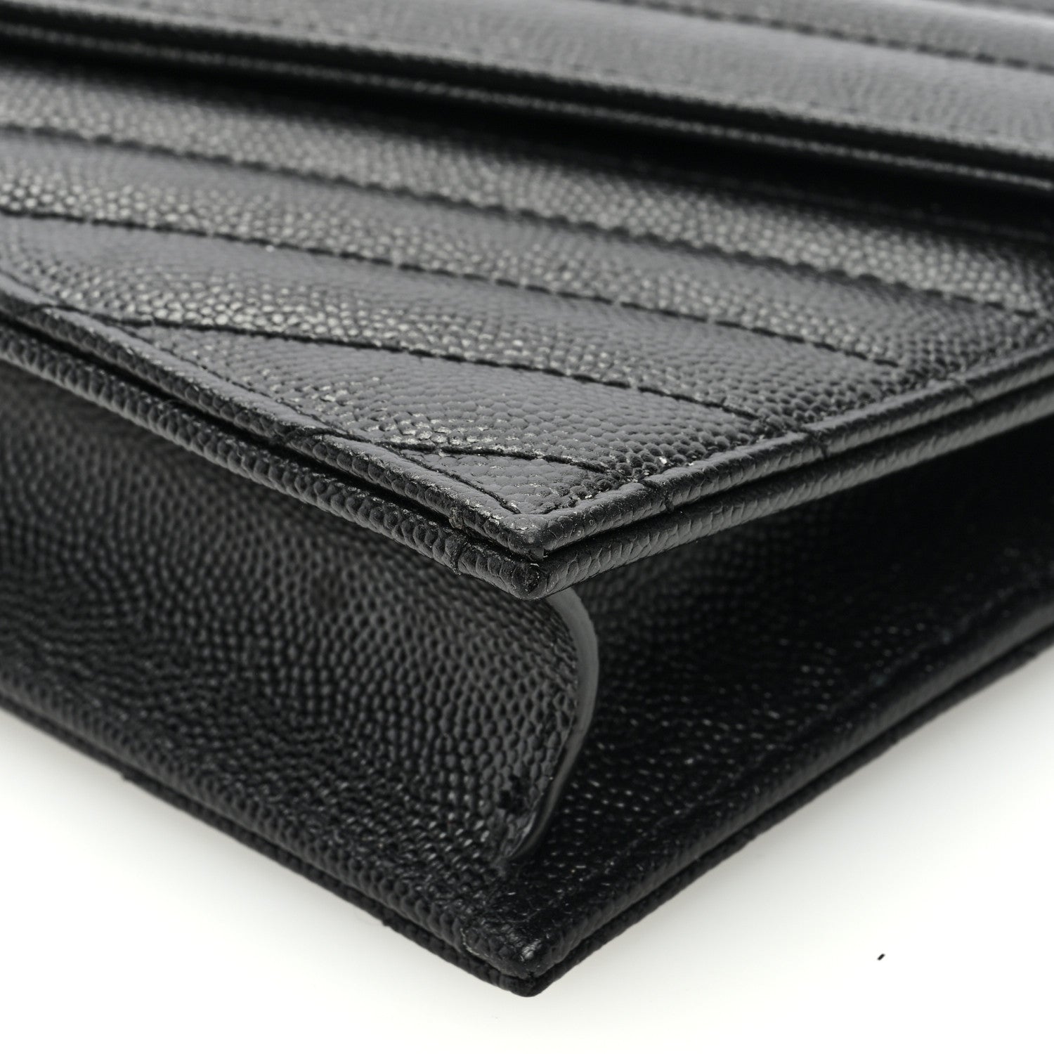Saint Laurent Grain De Poudre Matelasse Chevron Monogram Envelope Chain Wallet Black 9 of 10