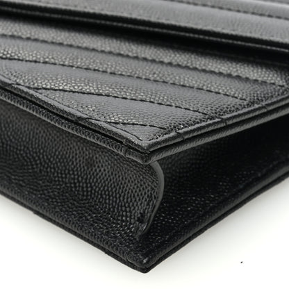 Saint Laurent Grain De Poudre Matelasse Chevron Monogram Envelope Chain Wallet Black 9 of 10