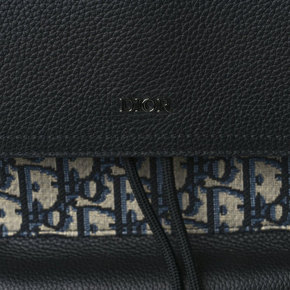 Christian Dior Oblique Jacquard Grained Calfskin Drawstring Saddle Backpack Beige Black Oblique Monogram 6 of 8