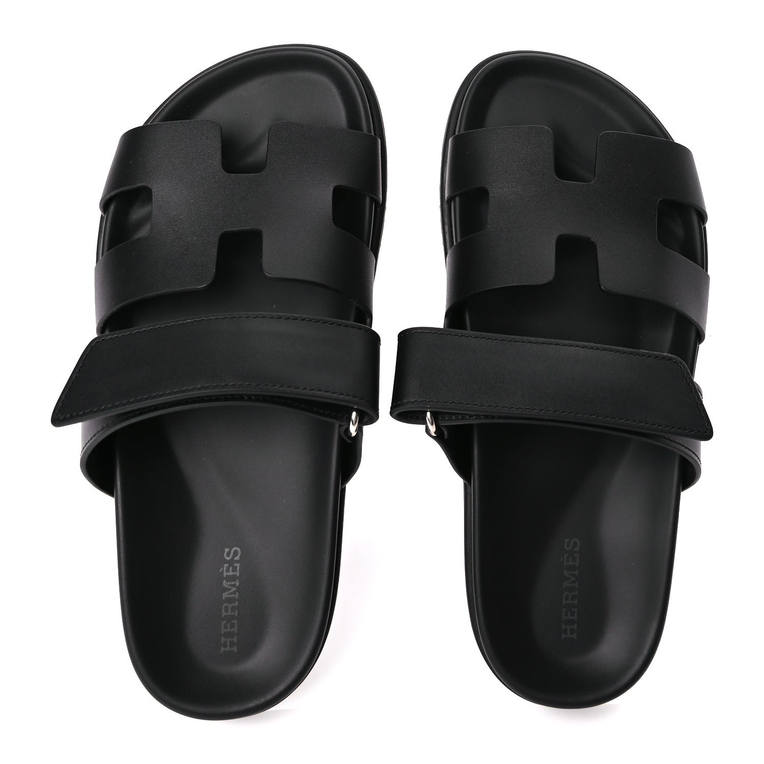 Hermes Calfskin Womens Chypre Sandals 36.5 Black 2 of 7