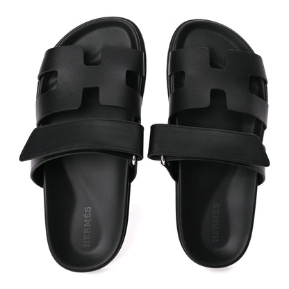Hermes Calfskin Womens Chypre Sandals 36.5 Black 2 of 7