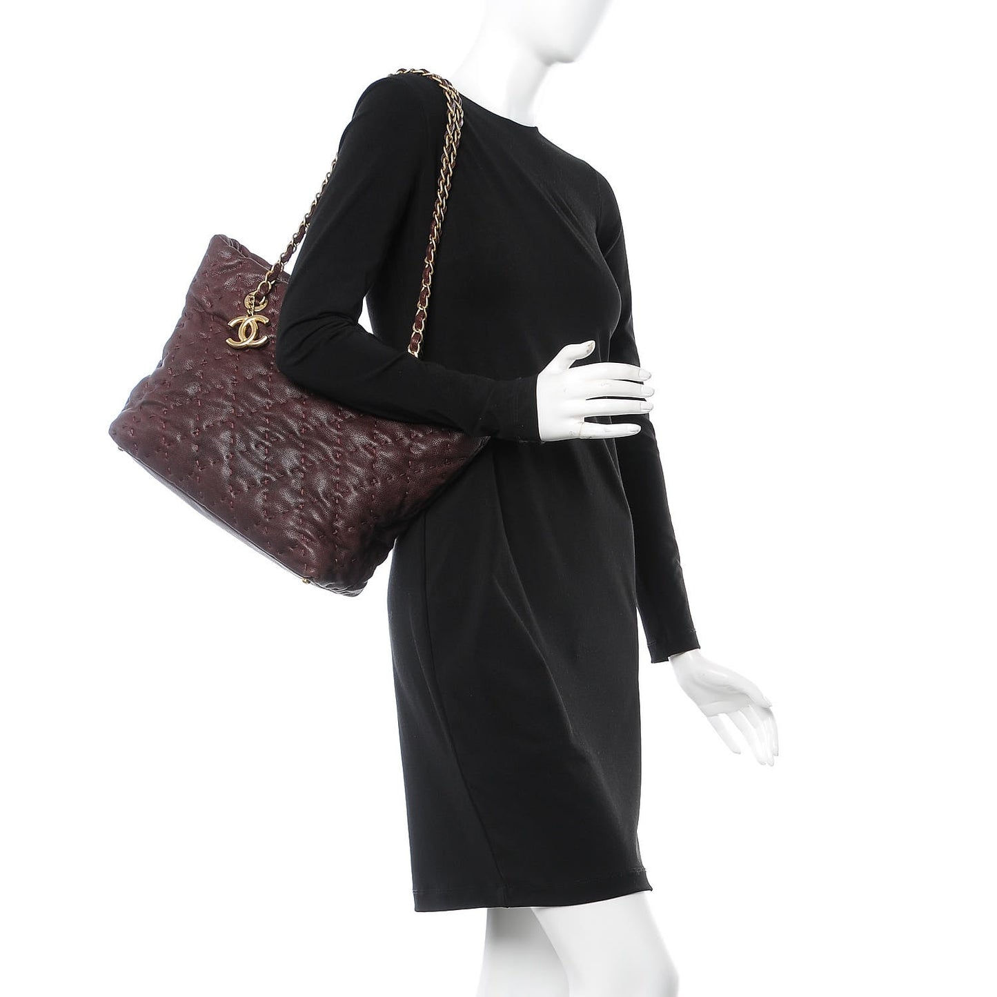 Caviar Stitched Tote Burgundy