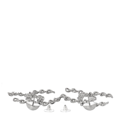 Chanel Pearl Chain Link CC Drop Earrings Silver 3 of 5