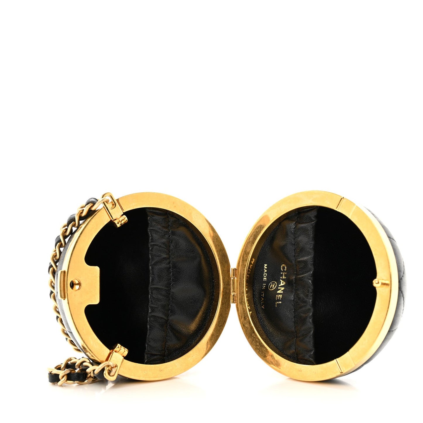 Lambskin Quilted Sphere Minaudiere Chain Clutch Black
