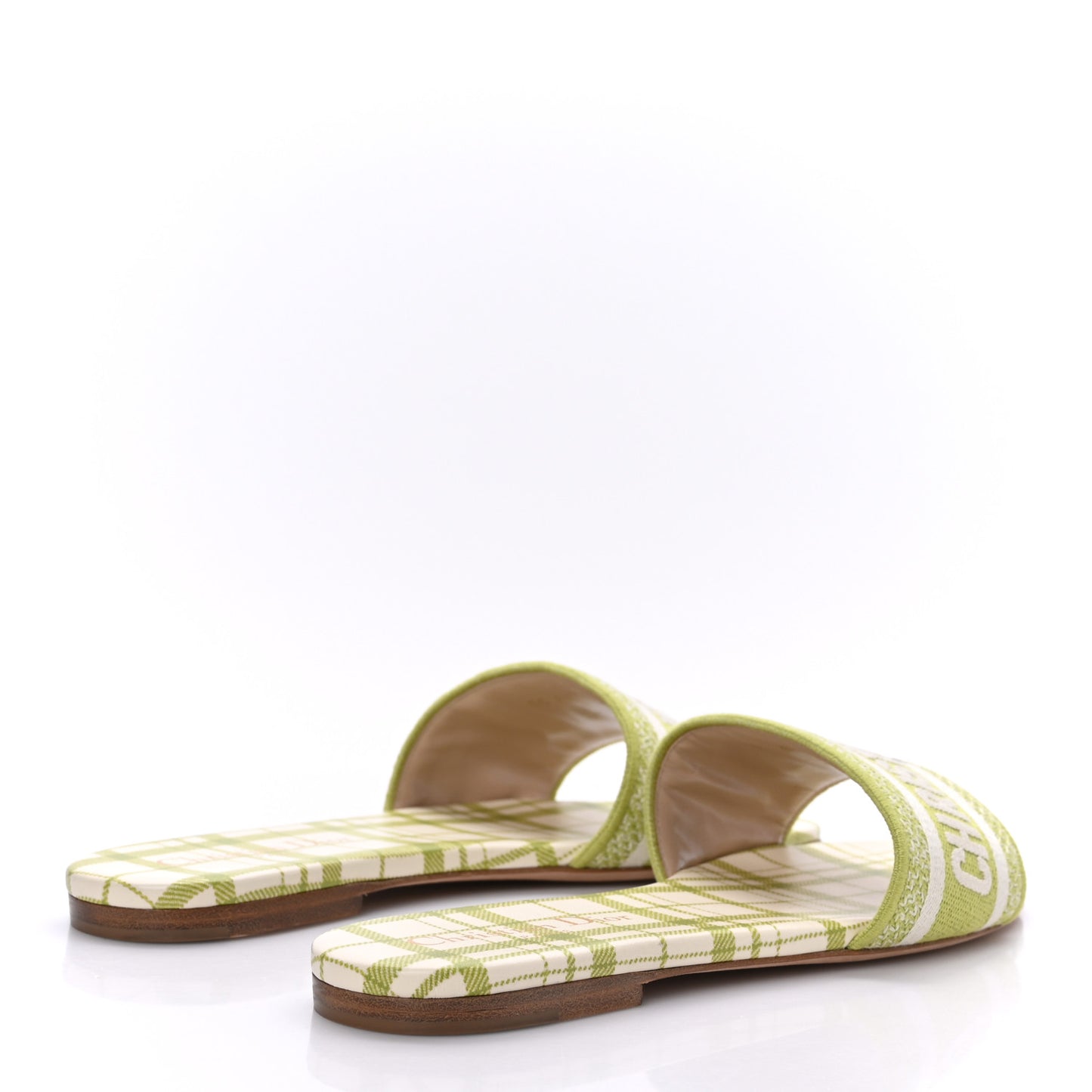 Canvas Check'N'Dior Pop Embroidered Dway Flat Slide Sandals 37.5 Chartreuse