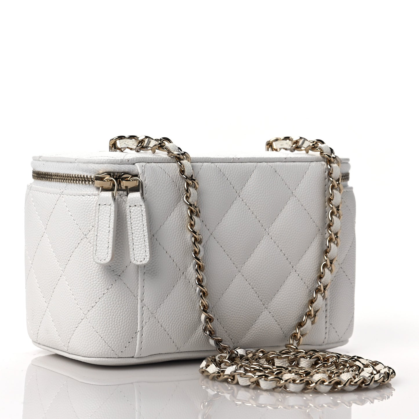 Caviar Quilted Small Vanity Case With Chain White