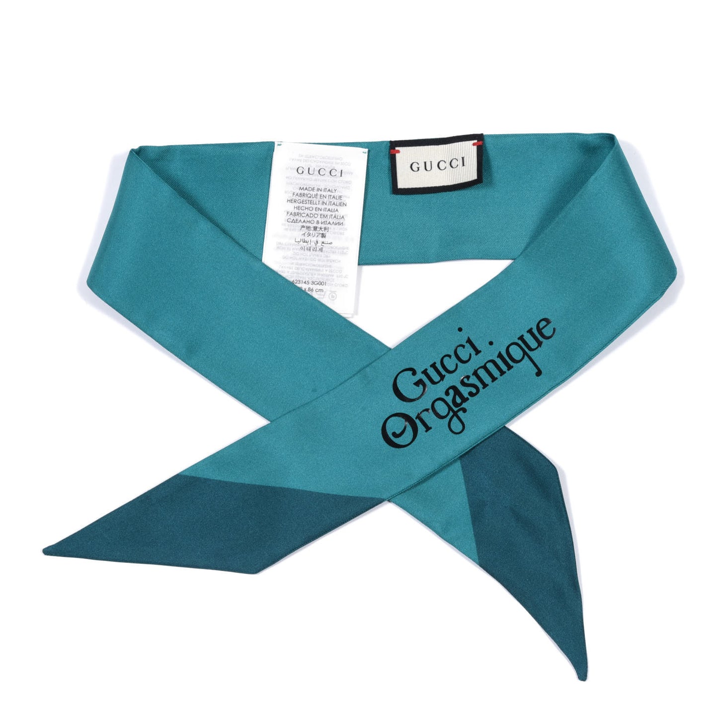 Silk Twill Gasmique Neck Bow Scarf Turquoise Blue