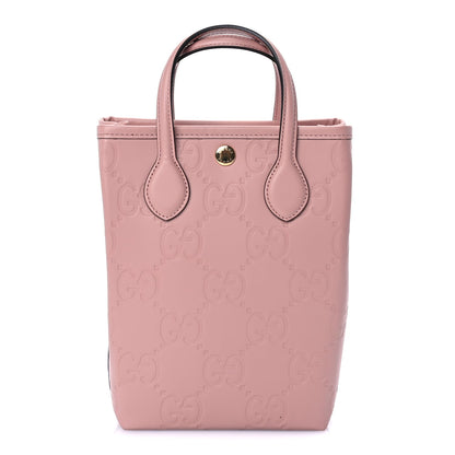 Gucci Gilbert Calfskin Jumbo GG Embossed Super Mini Tote Bag Porcelain Rose 1 of 7