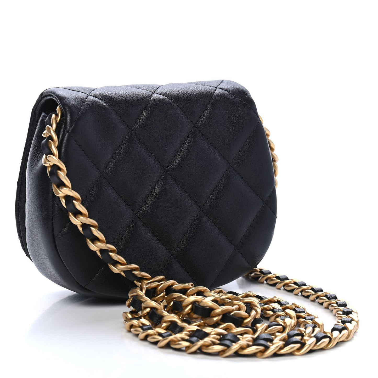 Calfskin Quilted Mini Coco Mail Clutch with Chain Black