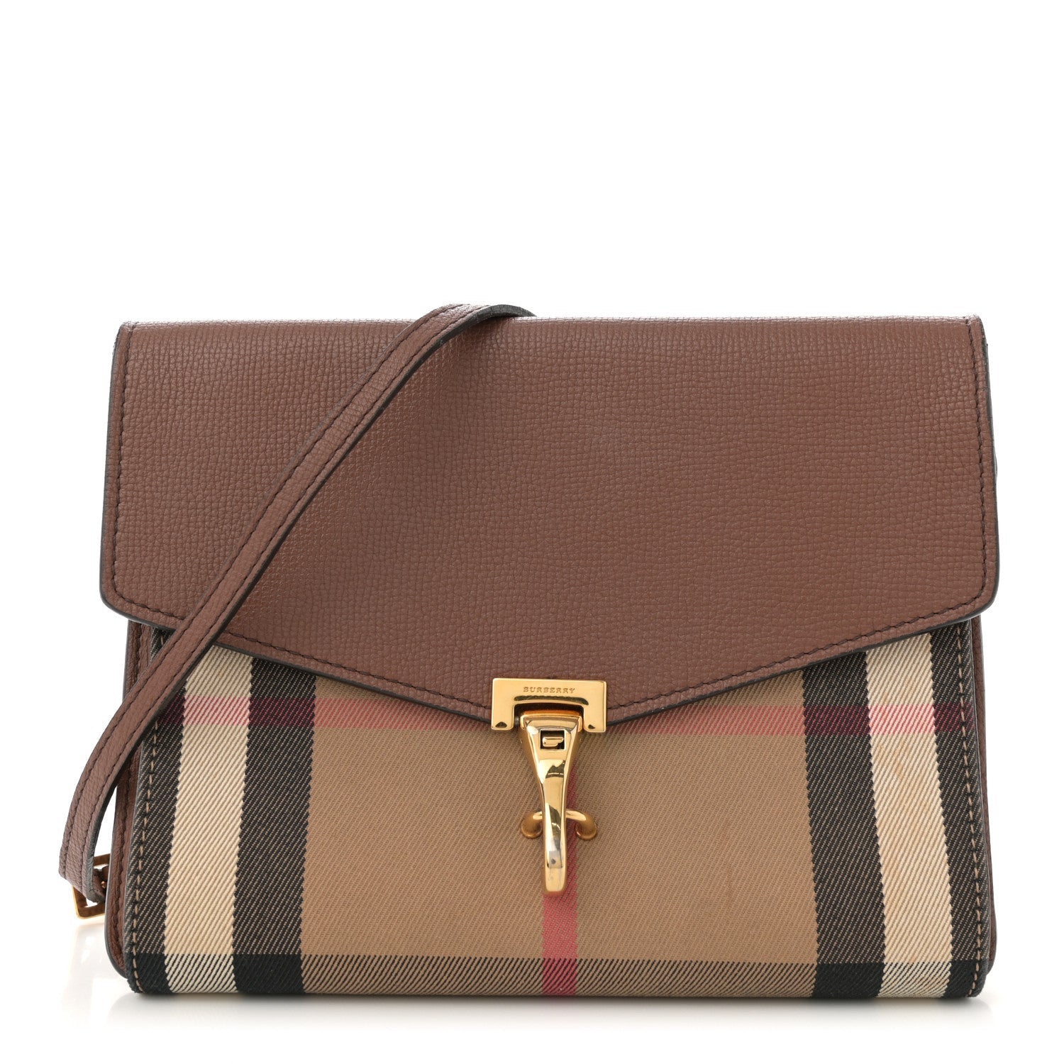 Burberry Derby Calfskin House Check Small Macken Crossbody Bag Tan 1 of 7