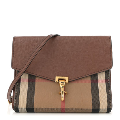 Burberry Derby Calfskin House Check Small Macken Crossbody Bag Tan 1 of 7