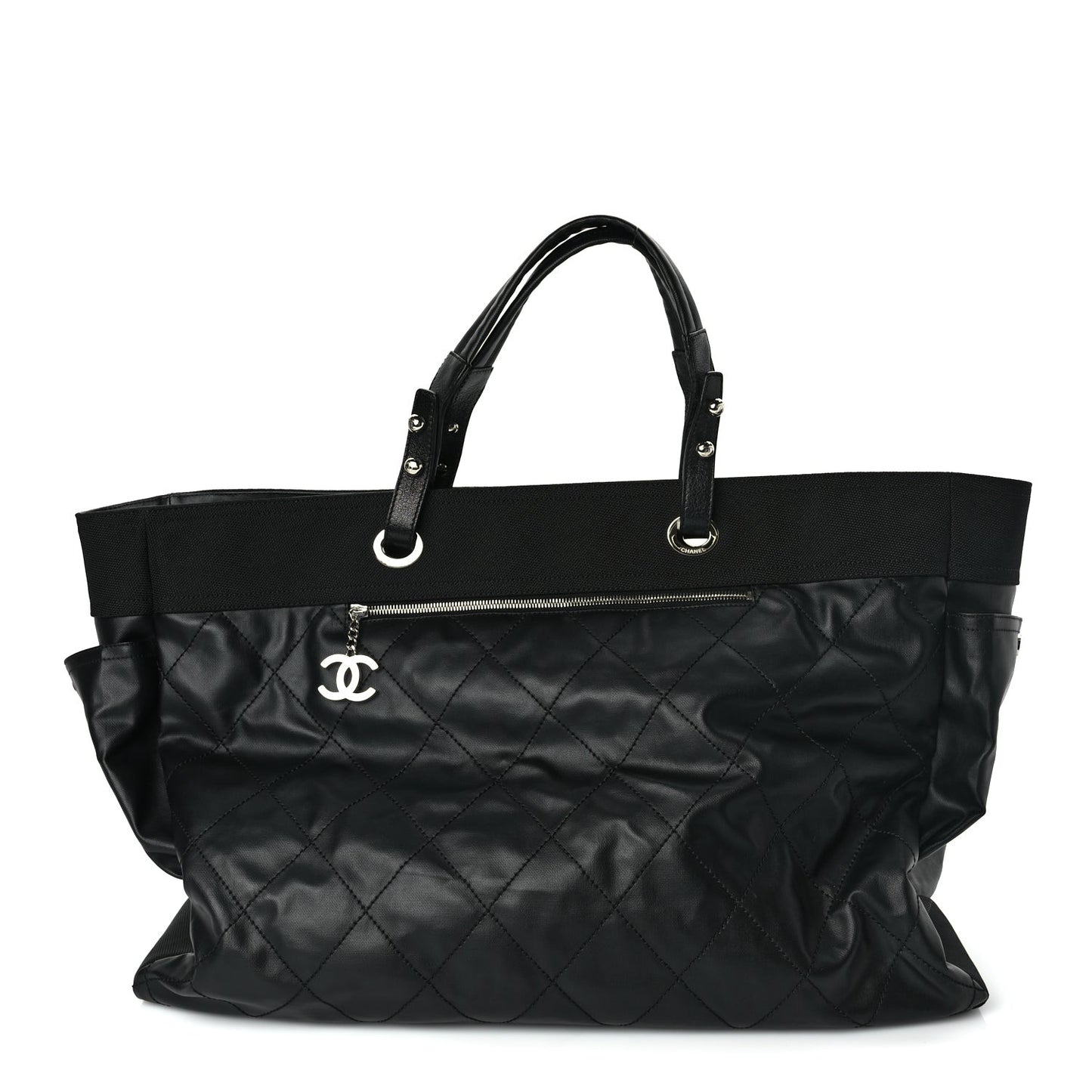 Coated Canvas Stitched XL Paris Biarritz Tote Black