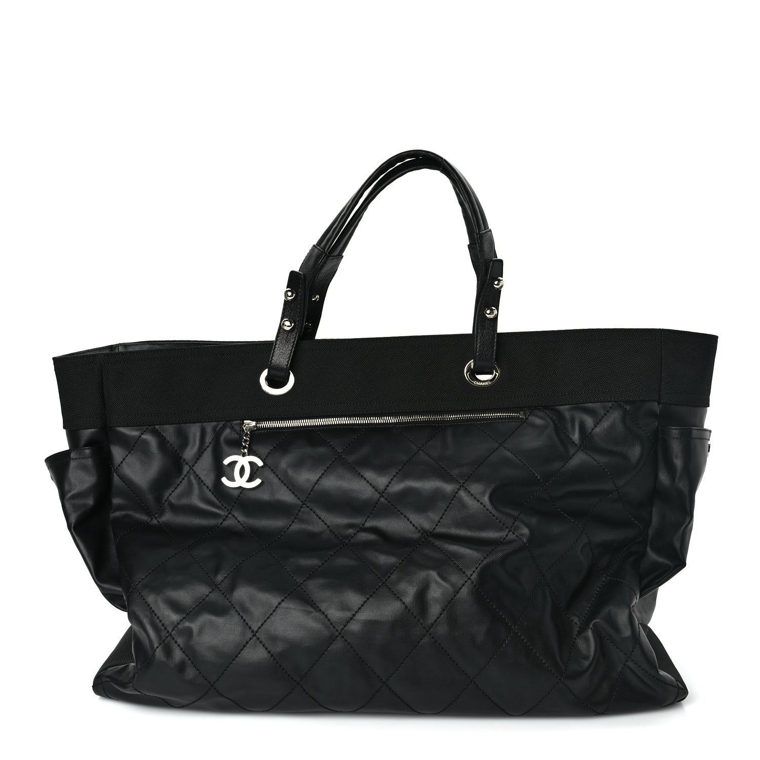 Chanel Coated Canvas Stitched XL Paris Biarritz Tote Black 1 of 9