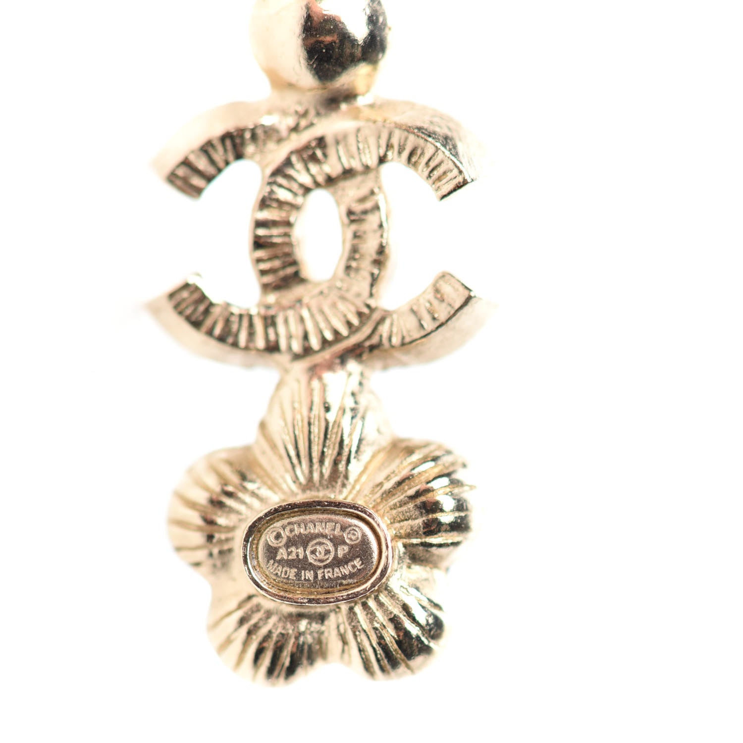 Chanel Crystal Enamel Flower CC Drop Earrings Gold White Black 4 of 5