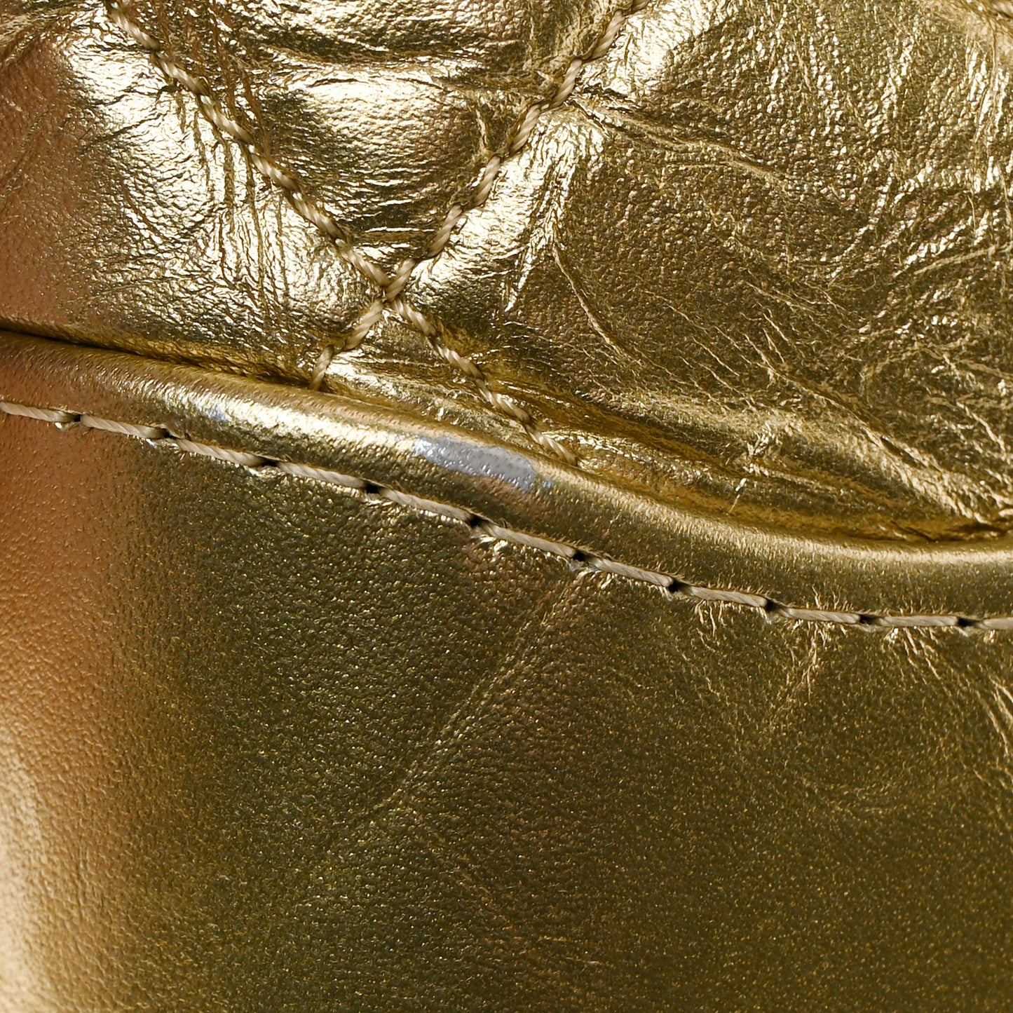 Metallic Aged Calfskin Quilted Small Gabrielle Hobo Gold