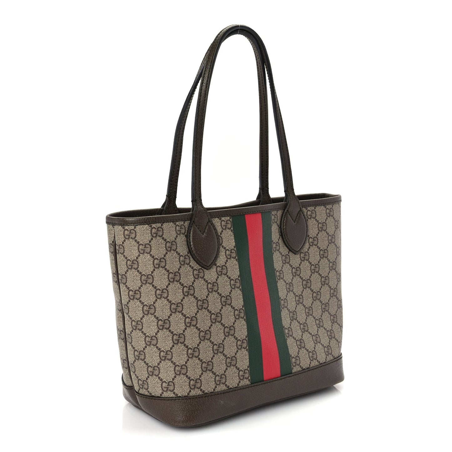 GG Supreme Monogram Textured Dollar Calfskin Web Small Ophidia Tote Beige Ebony New Acero