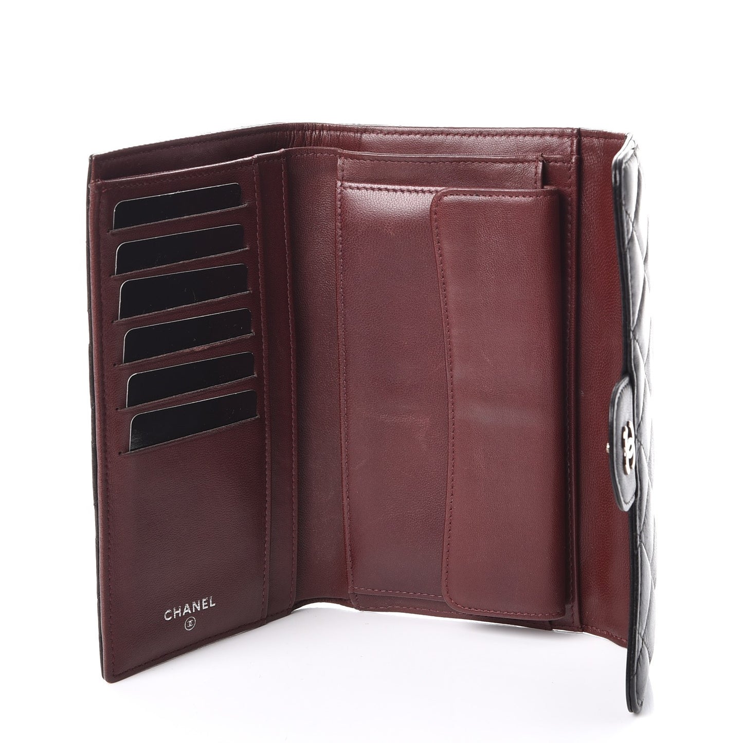 Lambskin Quilted Large Flap Wallet Black