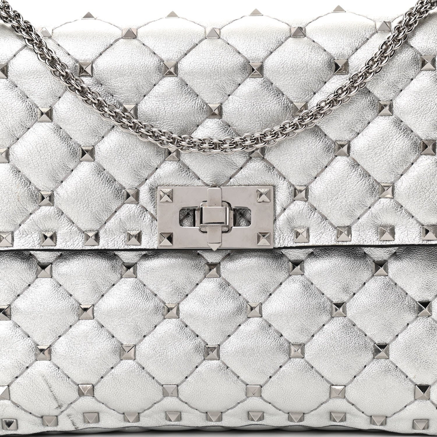 Valentino Garavani Metallic Nappa Medium Rockstud Spike Shoulder Bag Silver 7 of 17