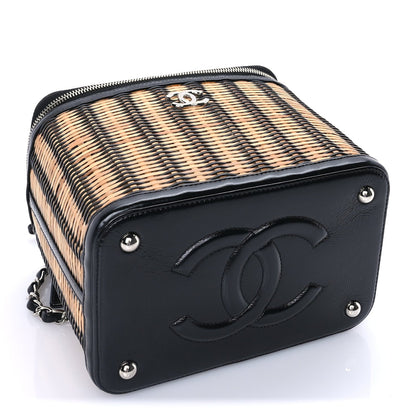 Chanel Glazed Calfskin Raffia Vanity Case Bag  Black Beige 4 of 10