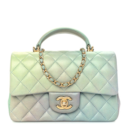 Chanel Lambskin Quilted Ombre Mini Top Handle Rectangular Flap Blue Green 1 of 10