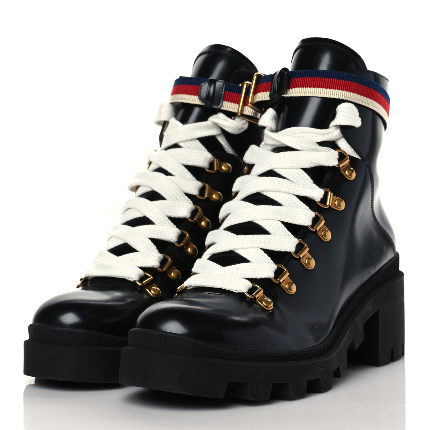 Calfskin Sylvie Web Lace Up Combat Boots 40 Black