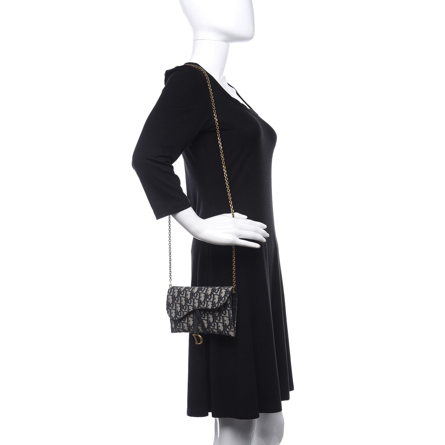 Christian Dior Oblique Saddle Chain Long Wallet Blue 2 of 10