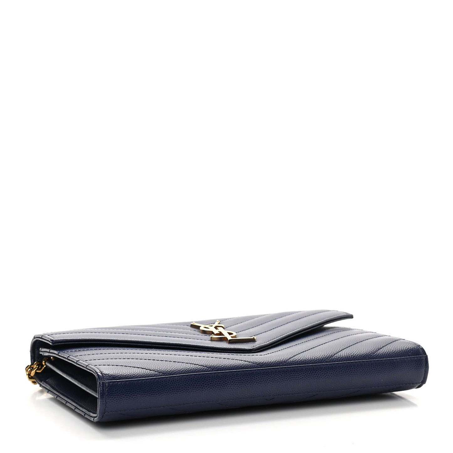 Grain De Poudre Matelasse Chevron Monogram Chain Wallet Navy