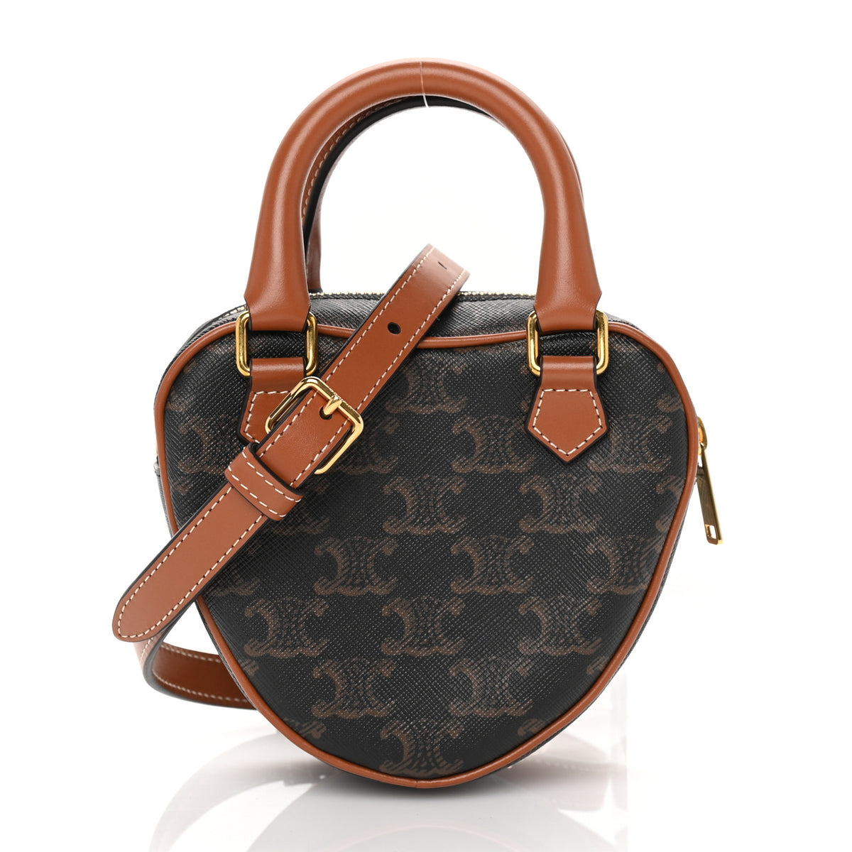 Celine Triomphe Canvas Calfskin Heart Bag Tan 1 of 8
