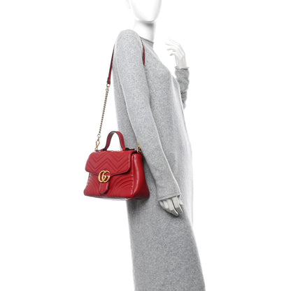 Gucci Calfskin Matelasse Small GG Marmont Top Handle Shoulder Bag Hibiscus Red 2 of 7