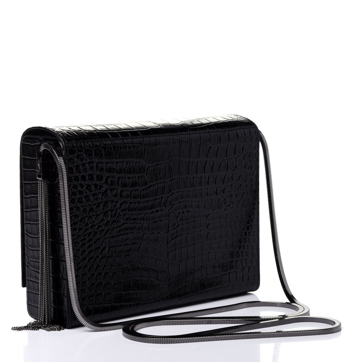 Calfskin Crocodile Embossed Monogram Small Kate Slide Chain Crossbody Box Bag Black