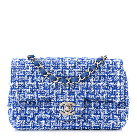 Tweed Quilted Mini Rectangular Flap Blue White