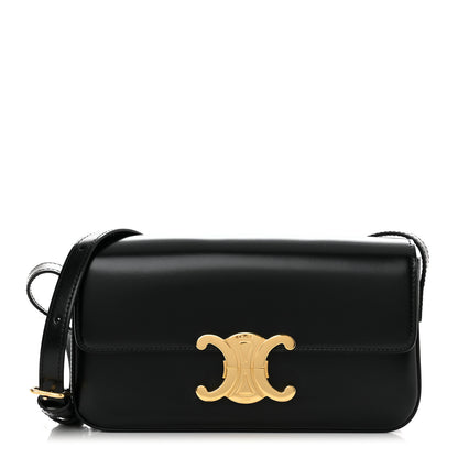 Celine Shiny Calfskin Triomphe Shoulder Bag Black 1 of 10