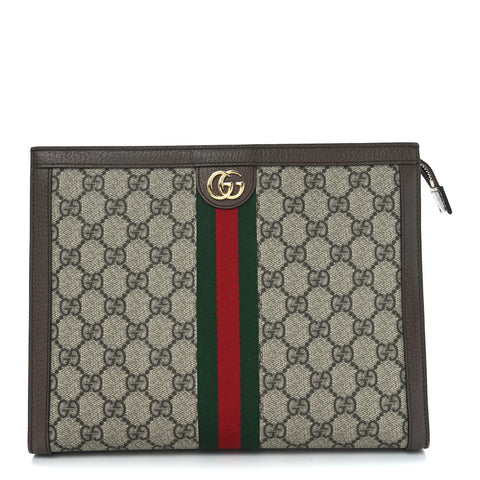 GG Supreme Monogram Web Ophidia Pouch Brown