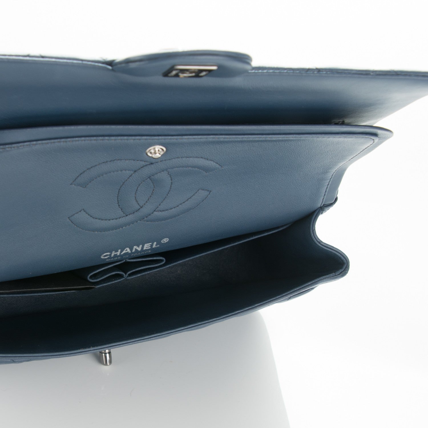 Chanel Lambskin Quilted Medium Double Flap Dark Blue 7 of 8