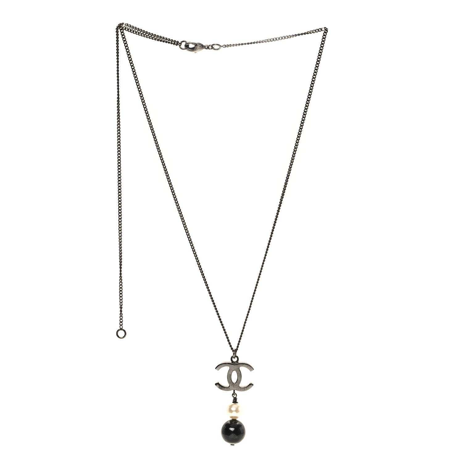 Chanel Ruthenium Pearl CC Drop Pendant Necklace Black 3 of 4