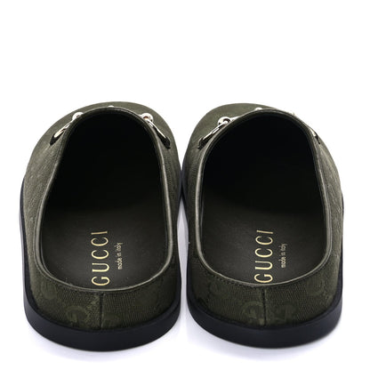 Gucci New Canvas Monogram GG Granada Kid Womens Horsebit Mules 37.5  Green 5 of 10