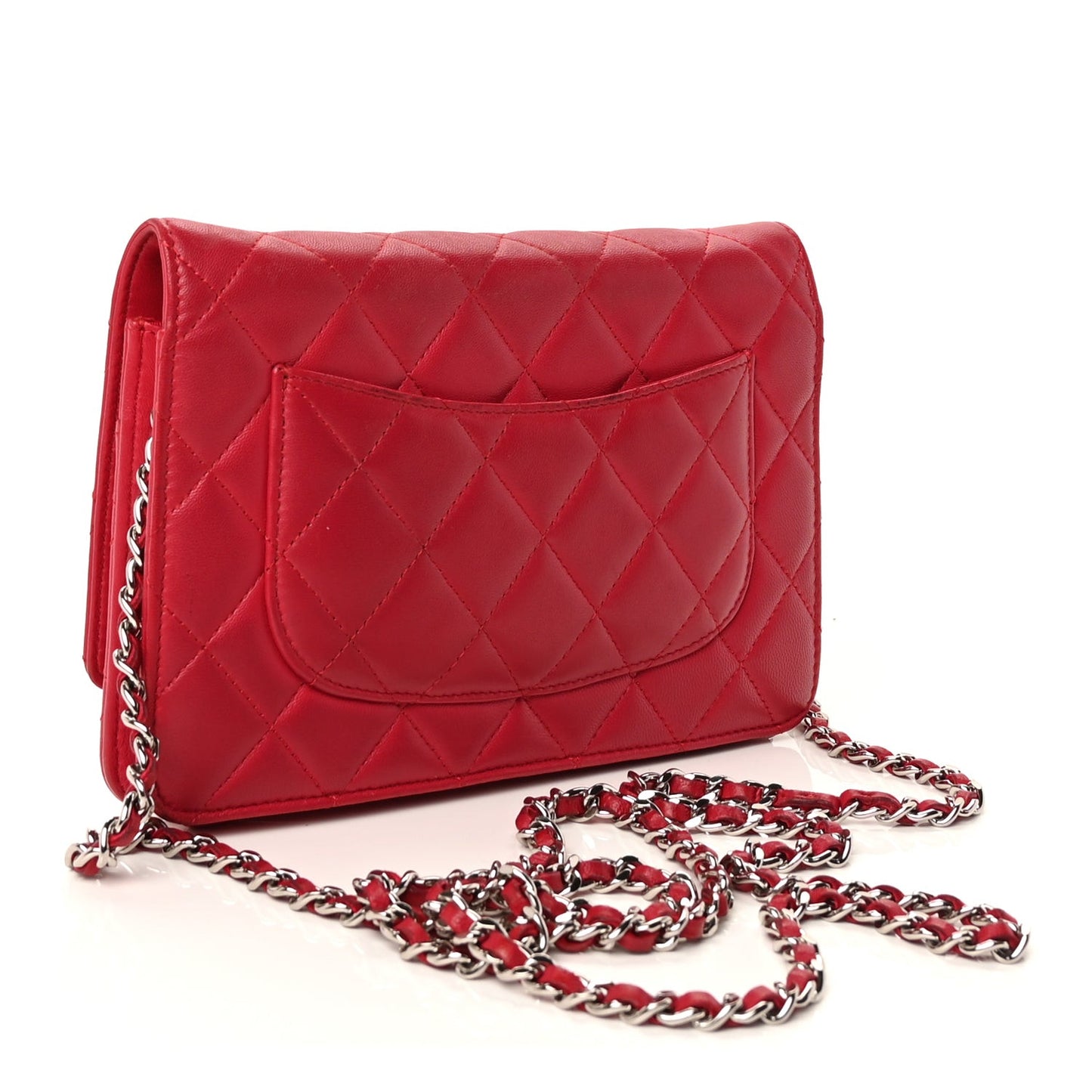 Lambskin Quilted Wallet On Chain WOC  Dark Pink