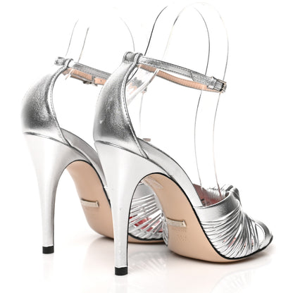 Gucci Metallic Nappa Crawford Knot Ankle Strap Sandals 35.5 Silver 4 of 9