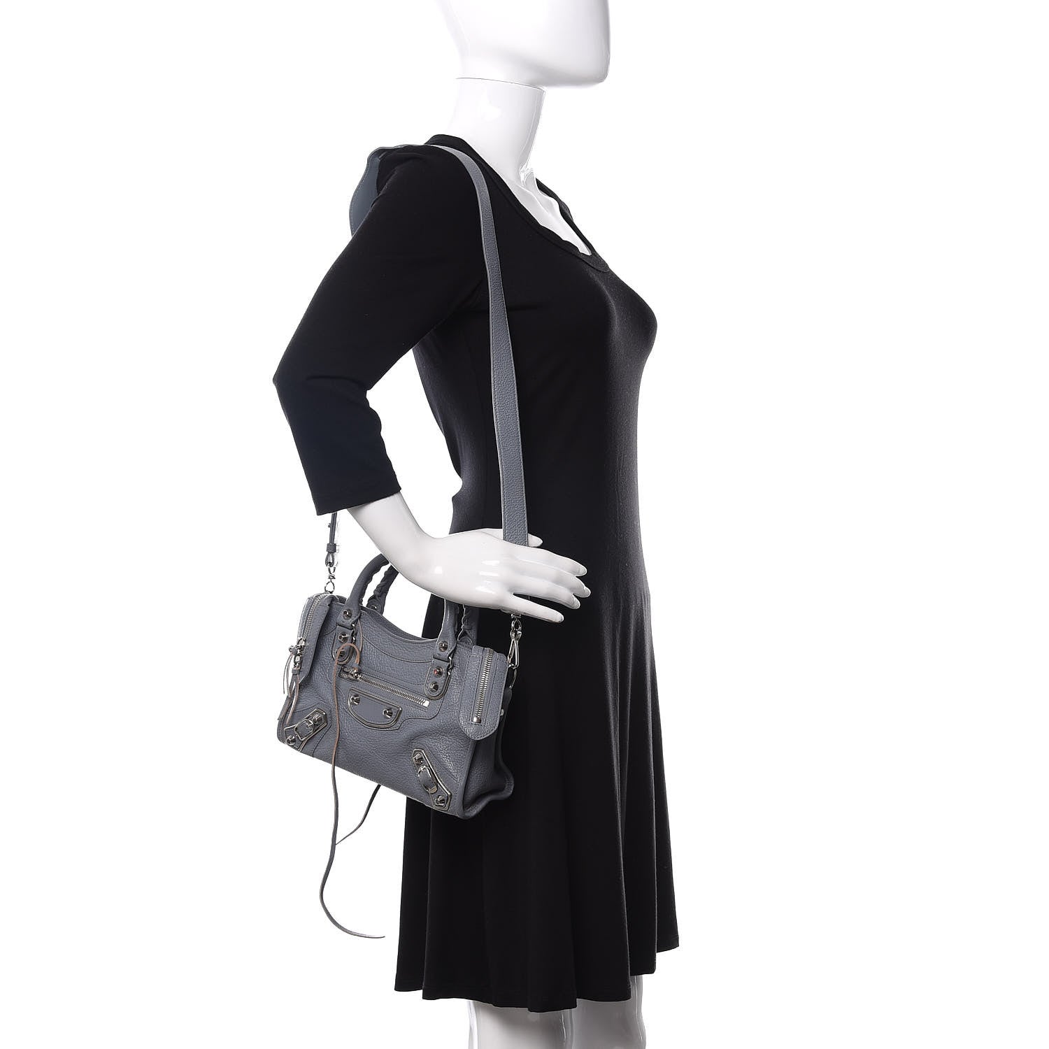 Balenciaga Chevre Silver Metallic Edge Hardware Mini City Bleu Acier 2 of 10