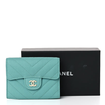 Chanel Caviar Flat Chevron Quilted Card Holder Wallet Green 10 of 10