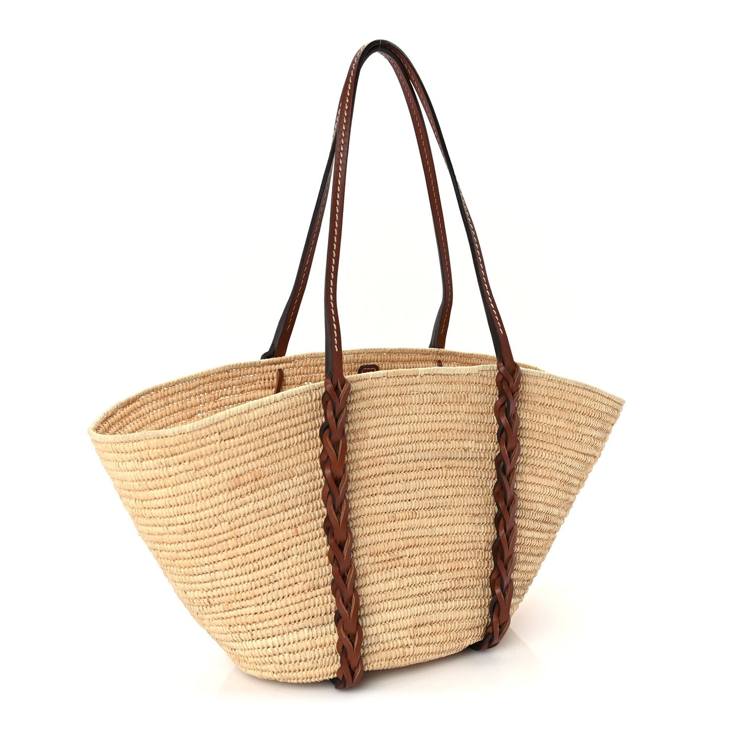 Paglia Vitello Woven Braided Basket Tote  Naturale Cognac