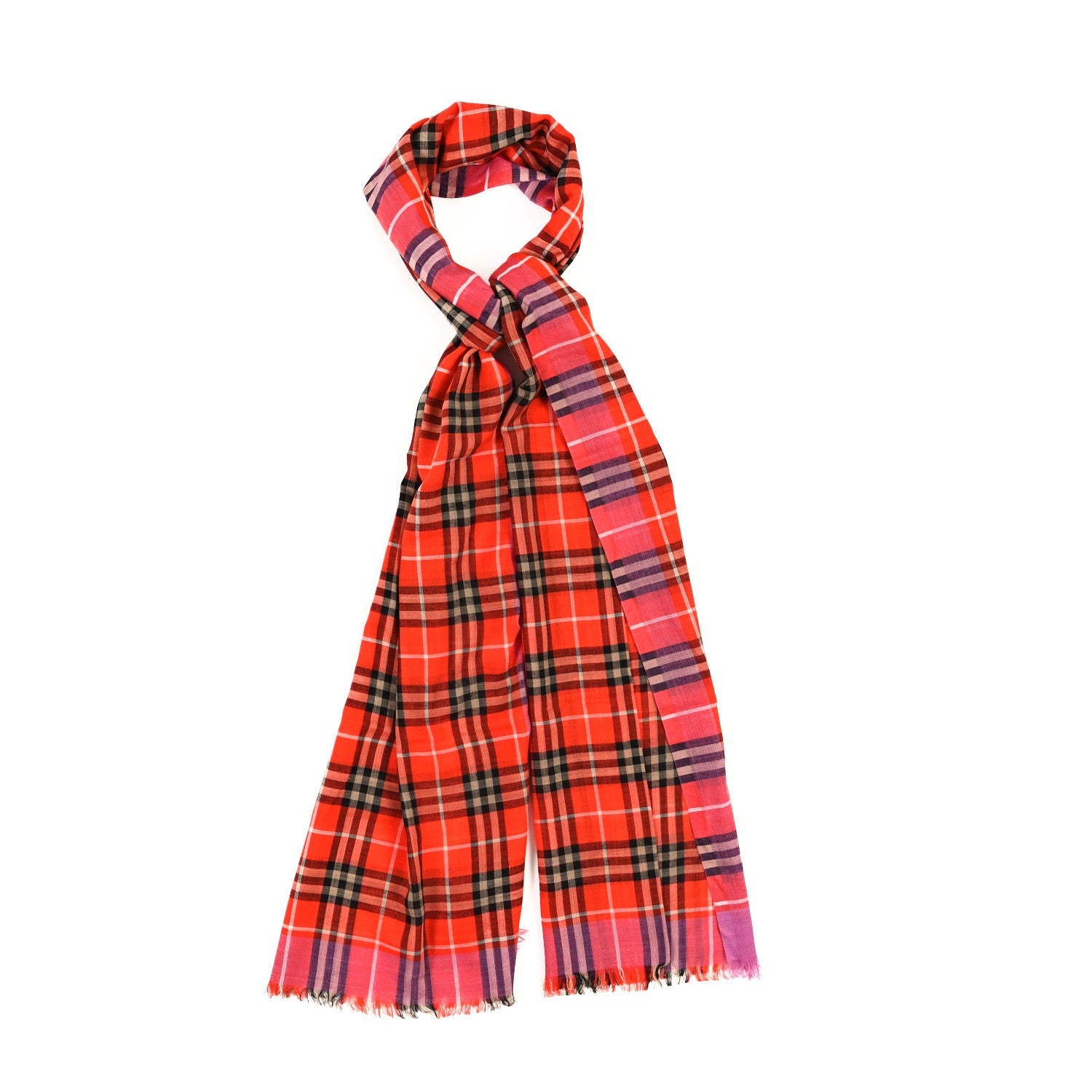 Burberry Wool Silk Gauze Vintage Check Scarf Orange Pink 1 of 3