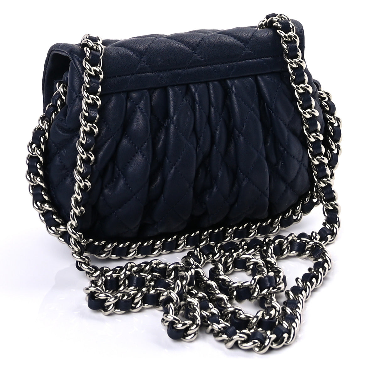 Washed Lambskin Quilted Mini Chain Around Flap Navy Blue