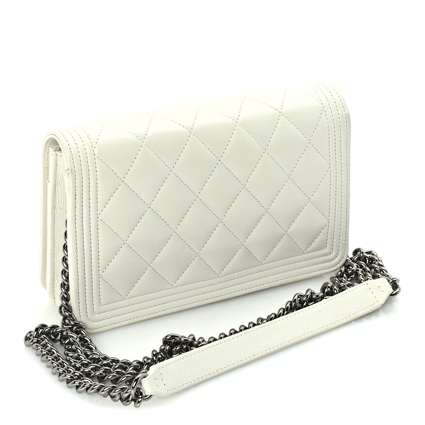 Caviar Quilted Boy Wallet On Chain WOC White