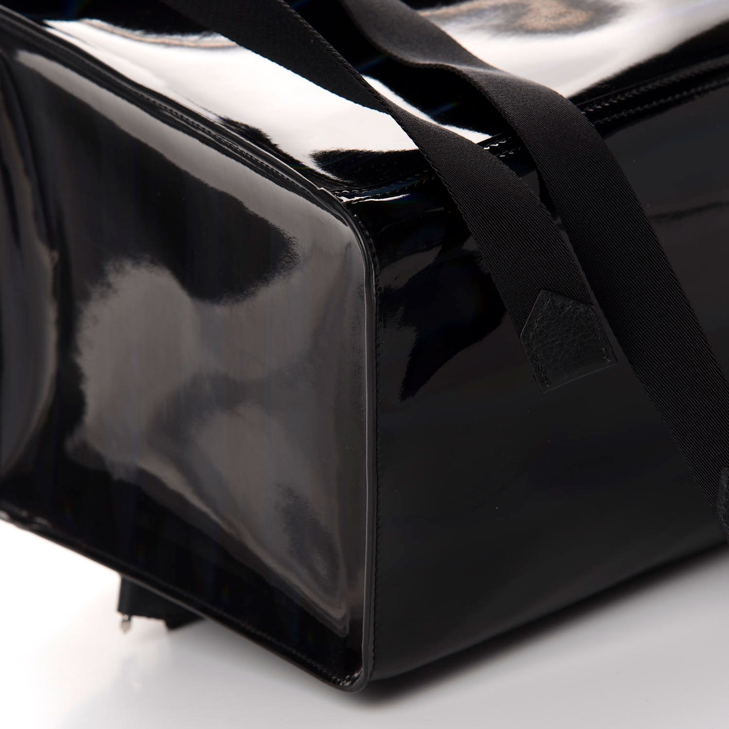 Glossy Iridescent Rubber Large Pandora Bag Black