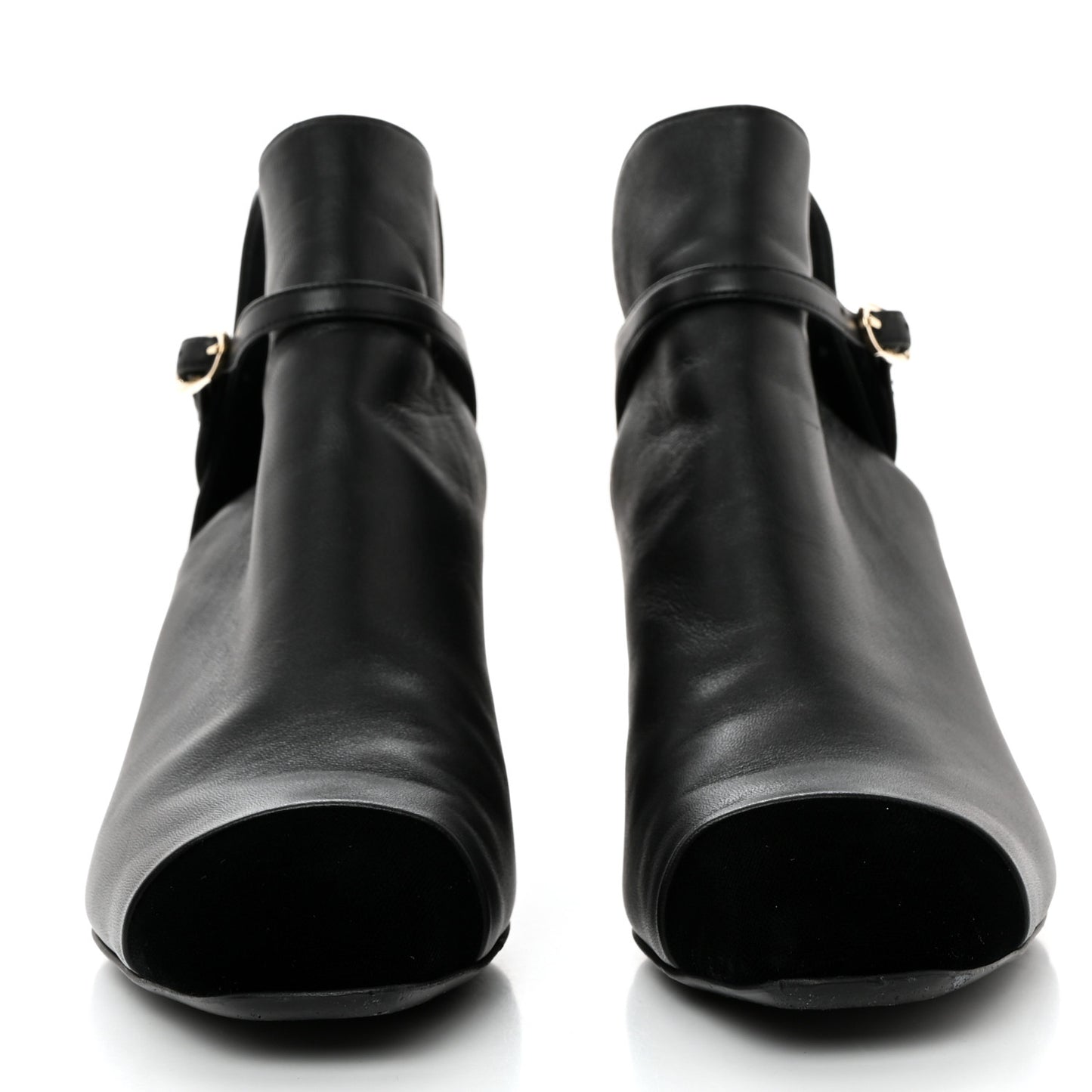 Lambskin Velvet Cap Toe Short Ankle Boots 38 Black