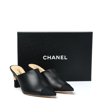 Chanel Lambskin Grosgrain Cap Toe CC Mules 37 Black 9 of 9