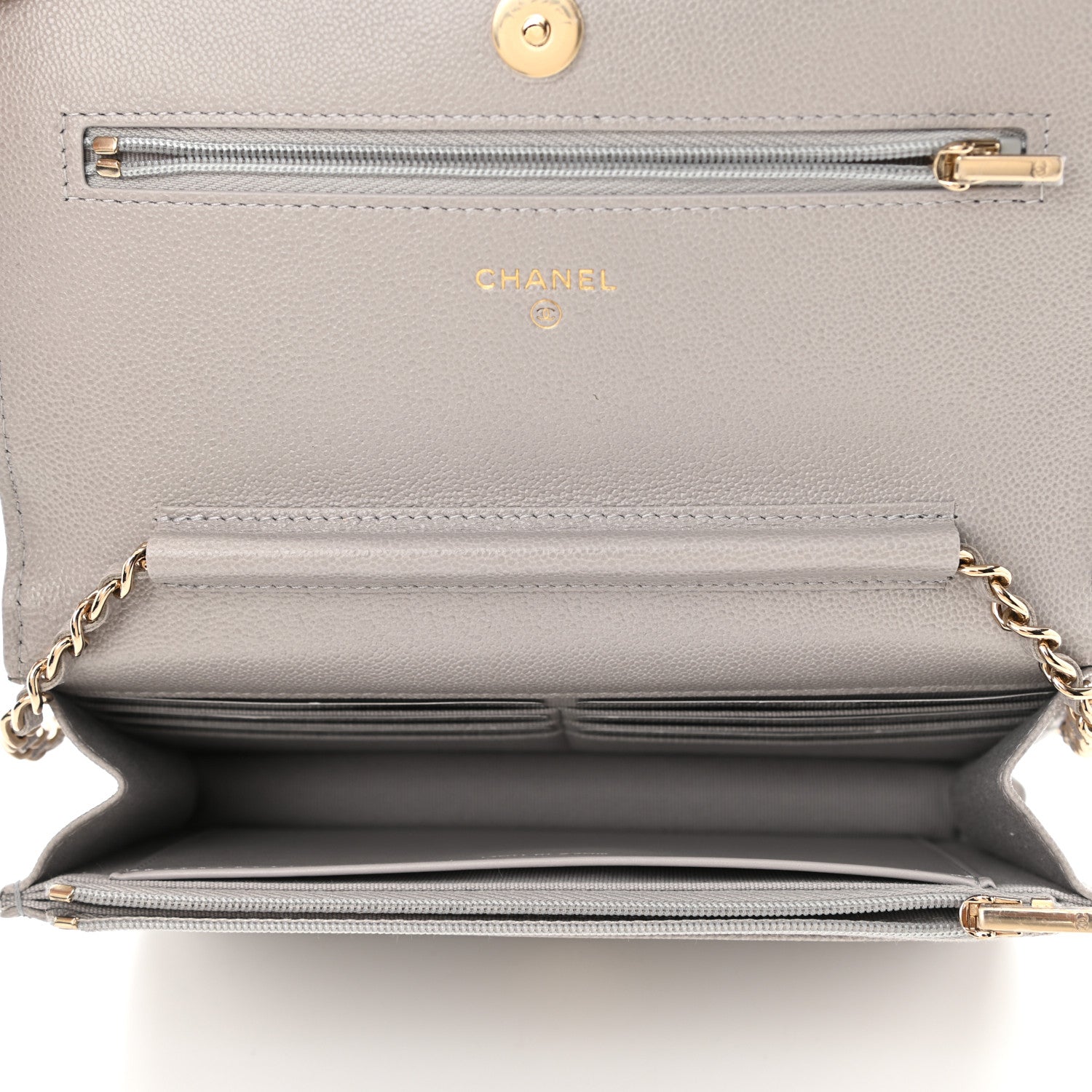 Chanel Caviar Quilted Studded CC Wallet On Chain WOC Grey 5 of 12