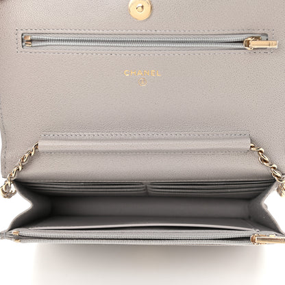 Chanel Caviar Quilted Studded CC Wallet On Chain WOC Grey 5 of 12